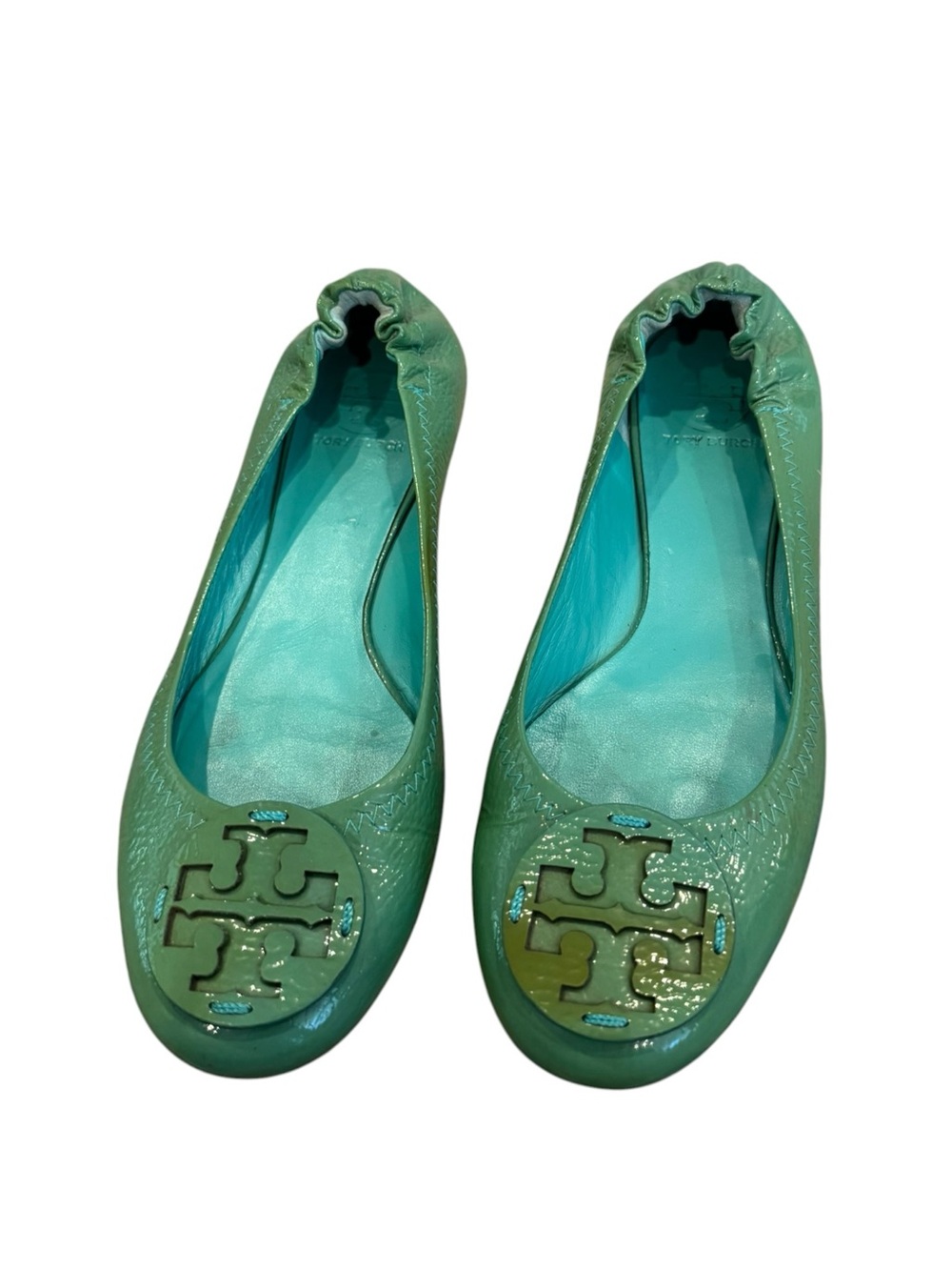 Tory Burch Reva Green Patent Leather Double T Ballet Flats 10
